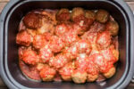 meatballs in marinara sauce in a slow cooker.