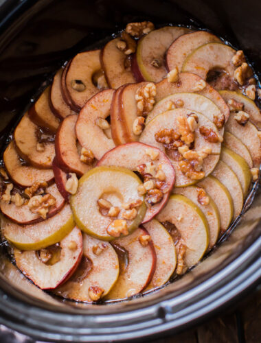 cooked scalloped apples in a slow cooker.