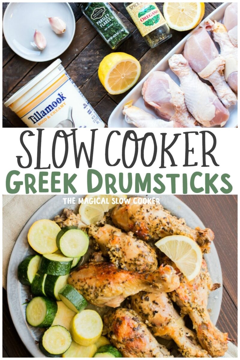 collage of greek drumsticks with text overlay for pinterest