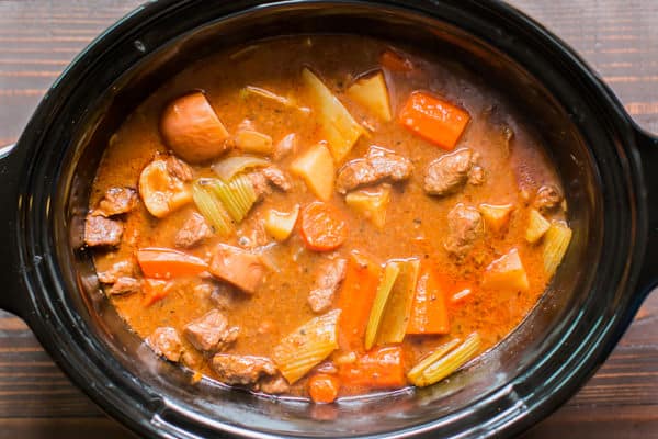 Cooked Guinness Beef Stew in slow cooker
