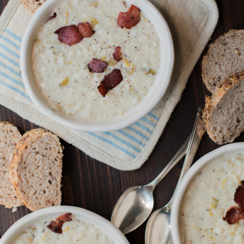 3 bowls of hashbrown leek soup.