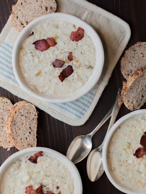 3 bowls of hashbrown leek soup.