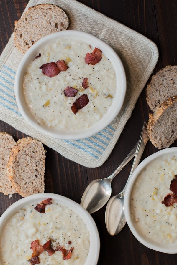 3 bowls of hashbrown leek soup.