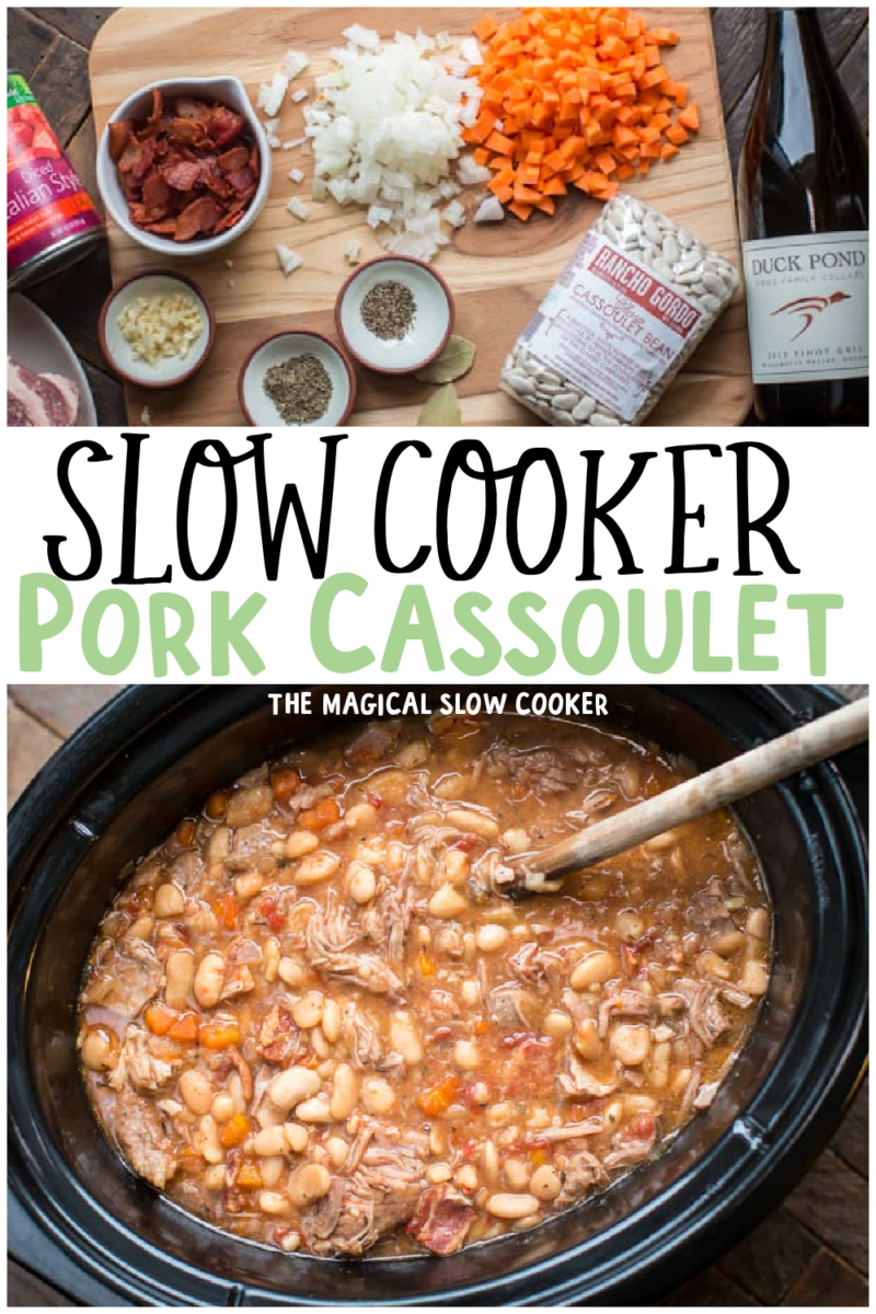 collage of pork cassoulet images with text overlay for pinterest