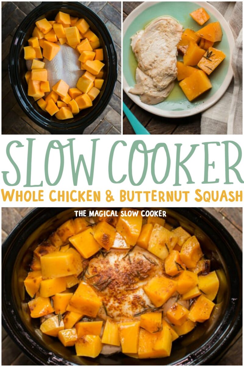collage of chicken and butternut squash for pinterest
