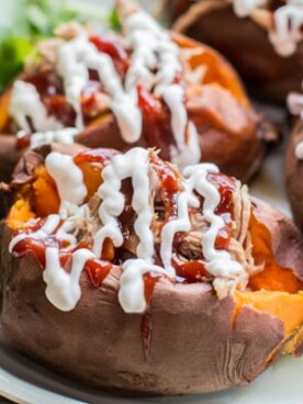 sweet potatoes stuffed with pulled pork