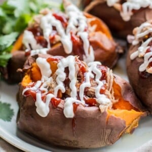 sweet potatoes stuffed with pulled pork