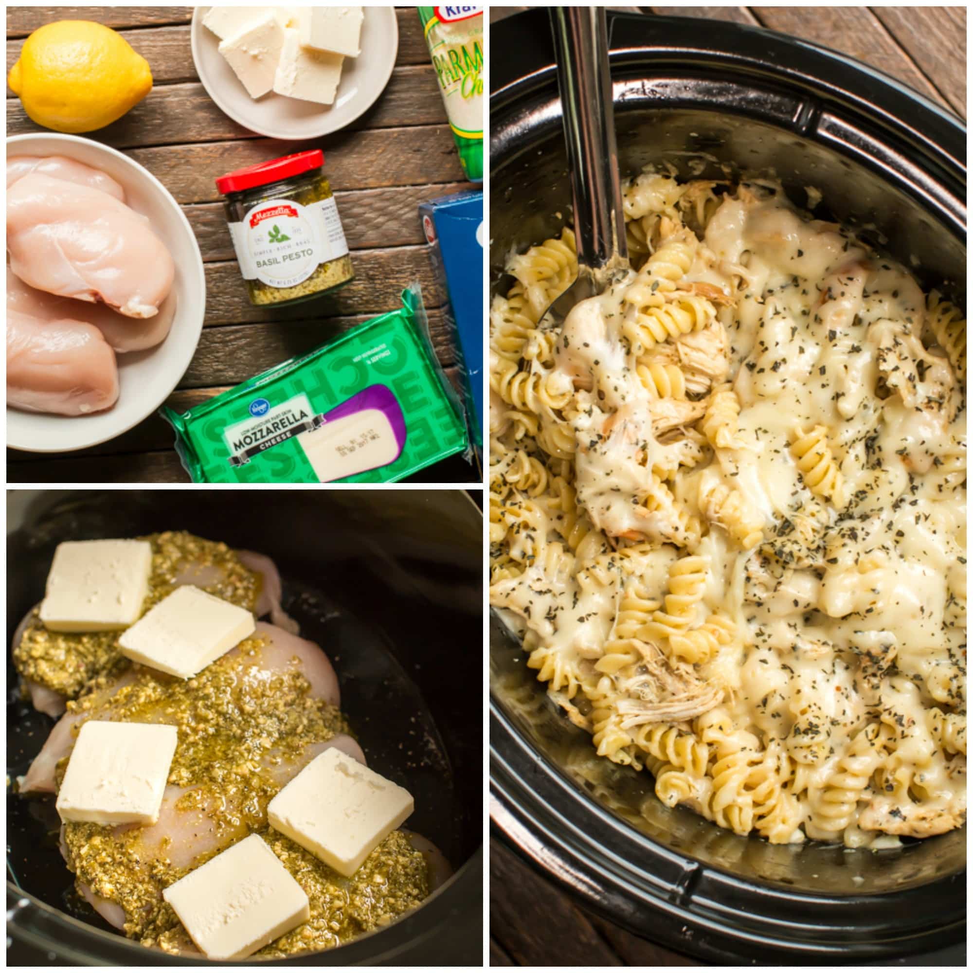 Slow Cooker Pesto Mozzarella Chicken Pasta - The Magical Slow Cooker