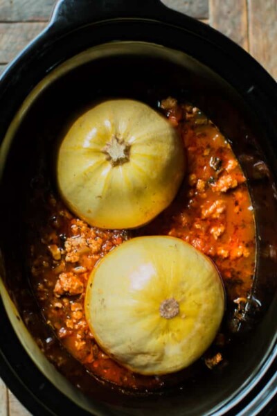 slow cooker spaghetti squash and turkey meat sauce