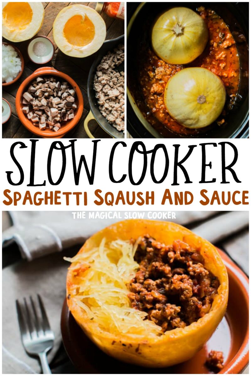 collage of images of spaghetti squash with text overlay for pinterest