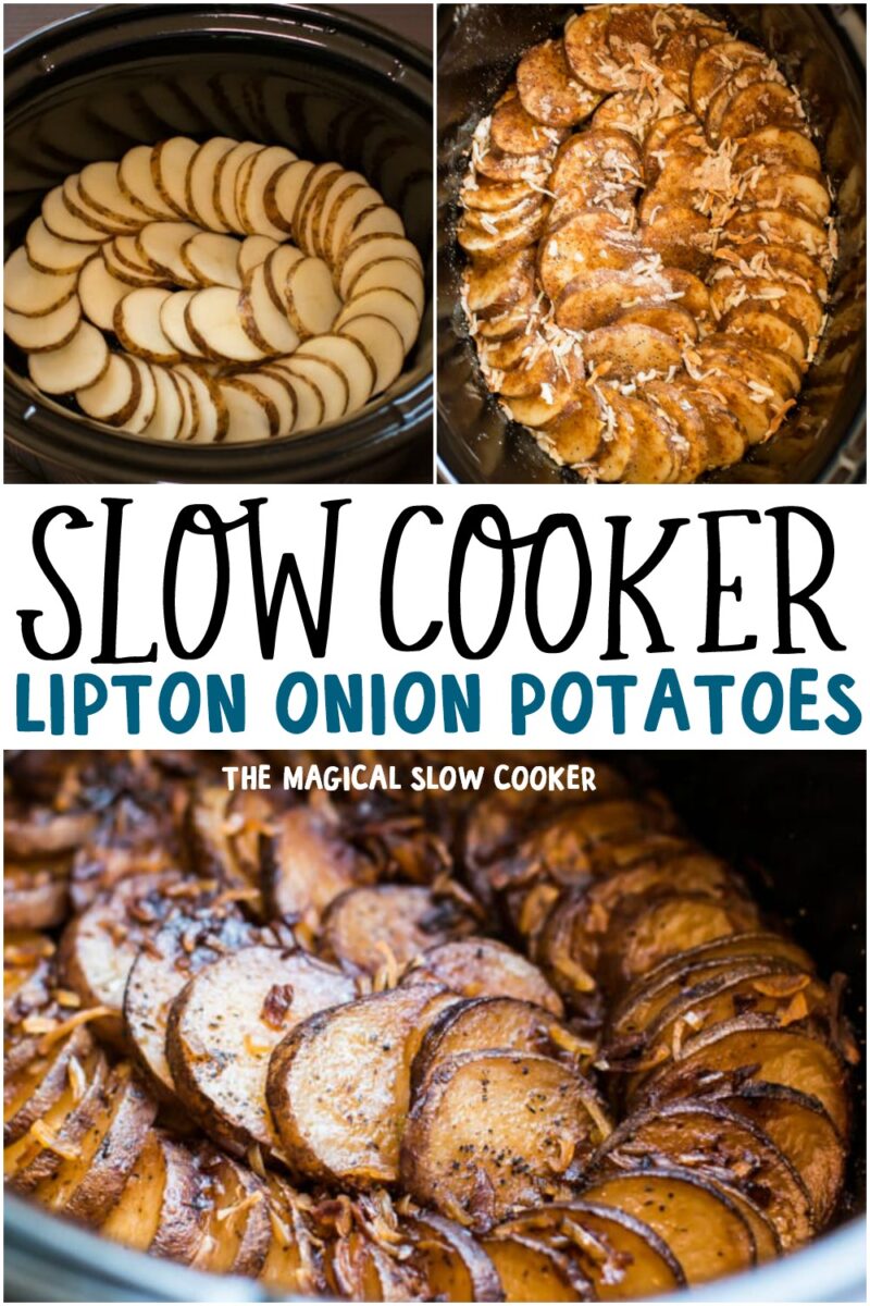 collage of lipton onion potatoes with text overlay for pinterest