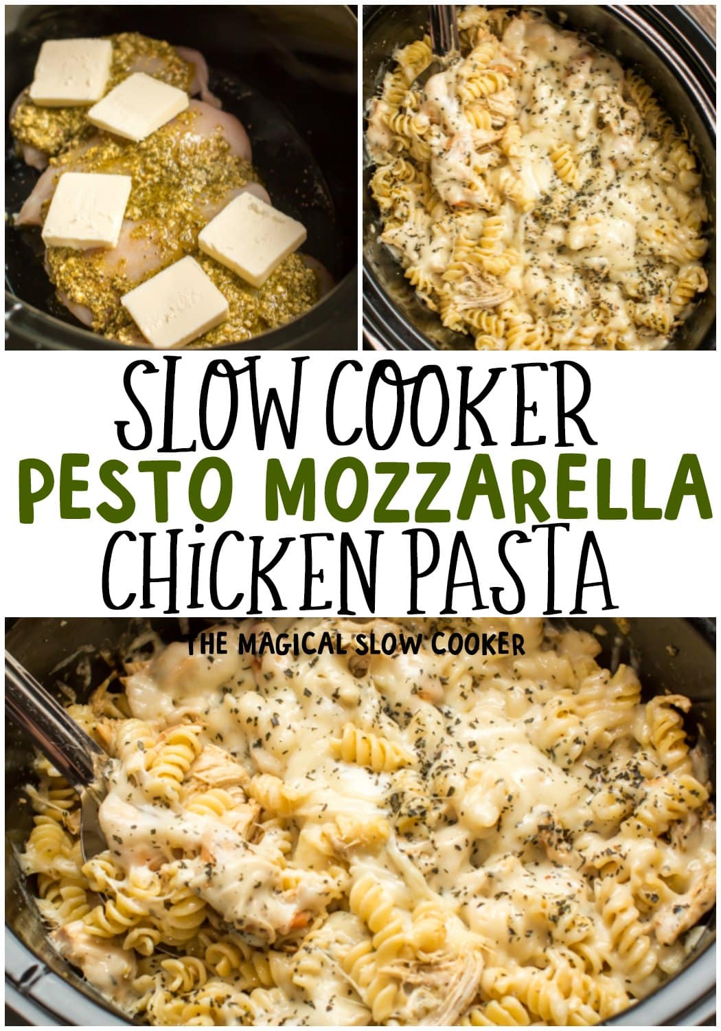 collage of pesto pasta for pinterest