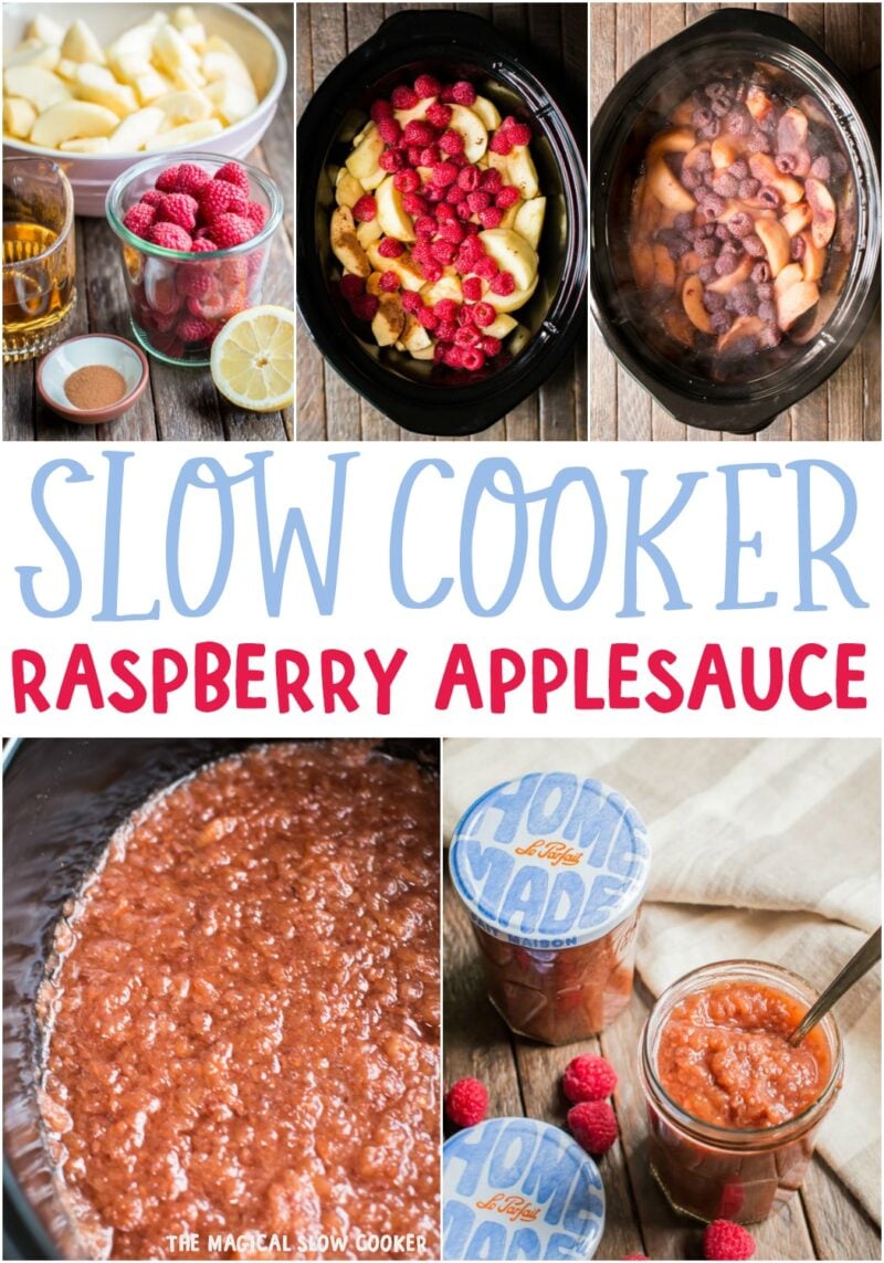 collage of raspberry applesauce images for pinterest