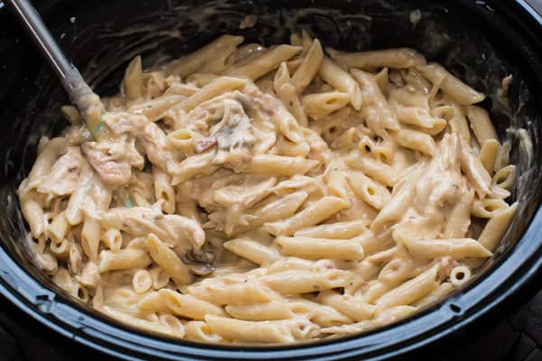 cream of chicken soup in a creamy sauce with penne pasta.
