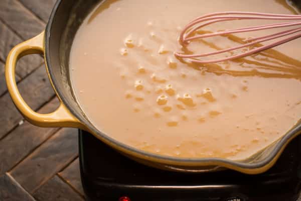 gravy in a skillet.