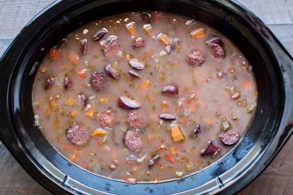 A bowl of soup, with Bean and Kielbasa