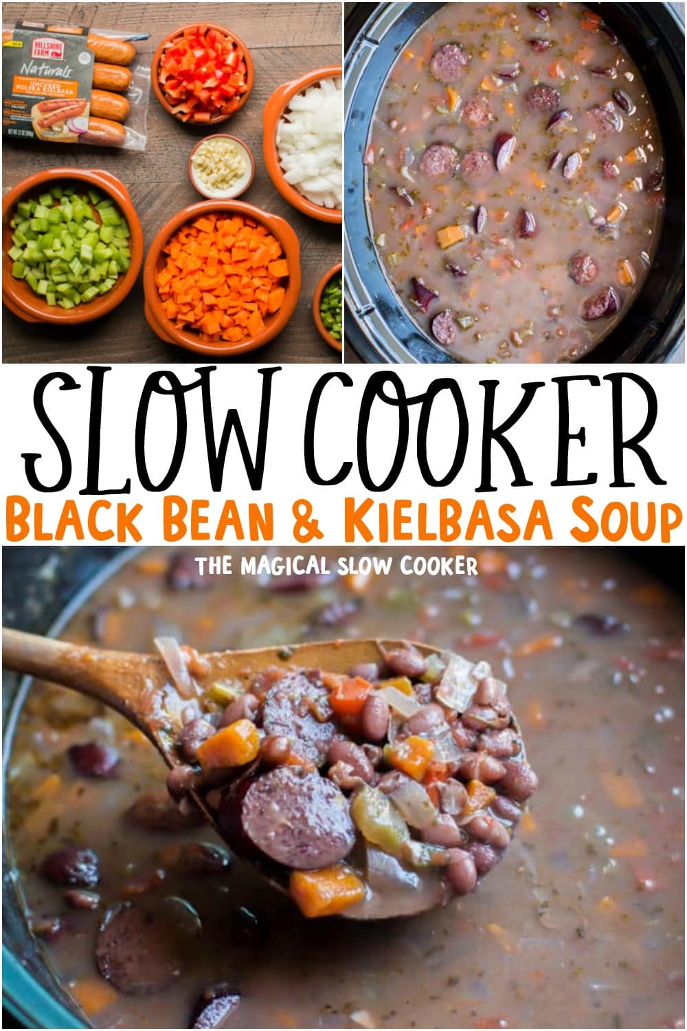 collage of kielbasa soup images with text overlay for pinterest