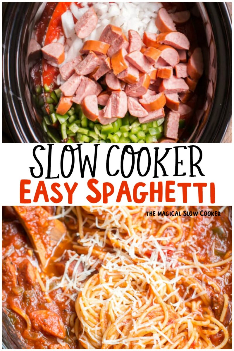 collage of easy spaghetti images with text overlay for pinterest