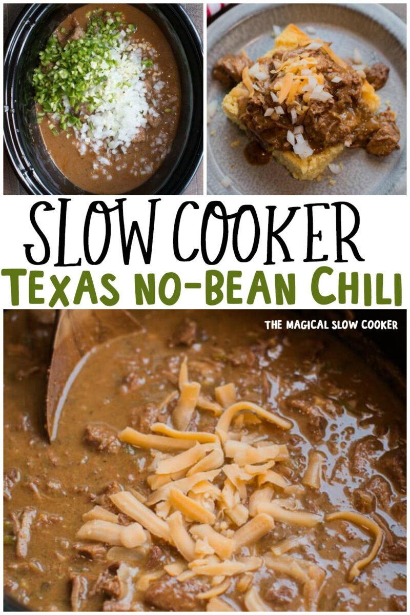 collage of no bean chili with text overlay for pinterest