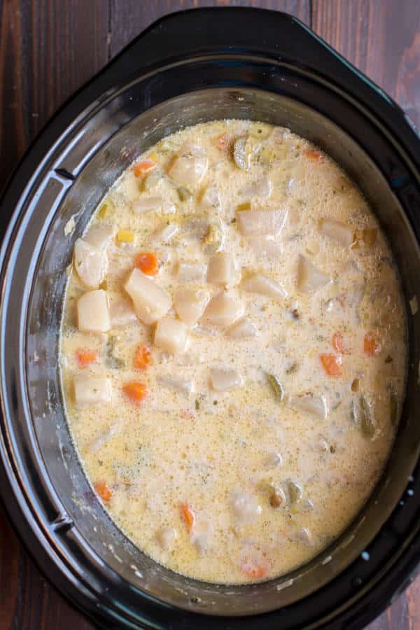potato soup in slow cooker with carrots