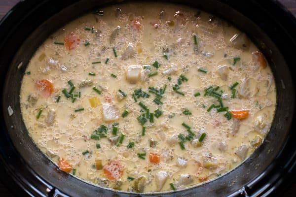 creamy potato soup in a slow cooker