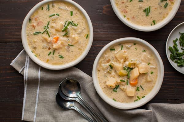 3 bowls of homemade potato soup.