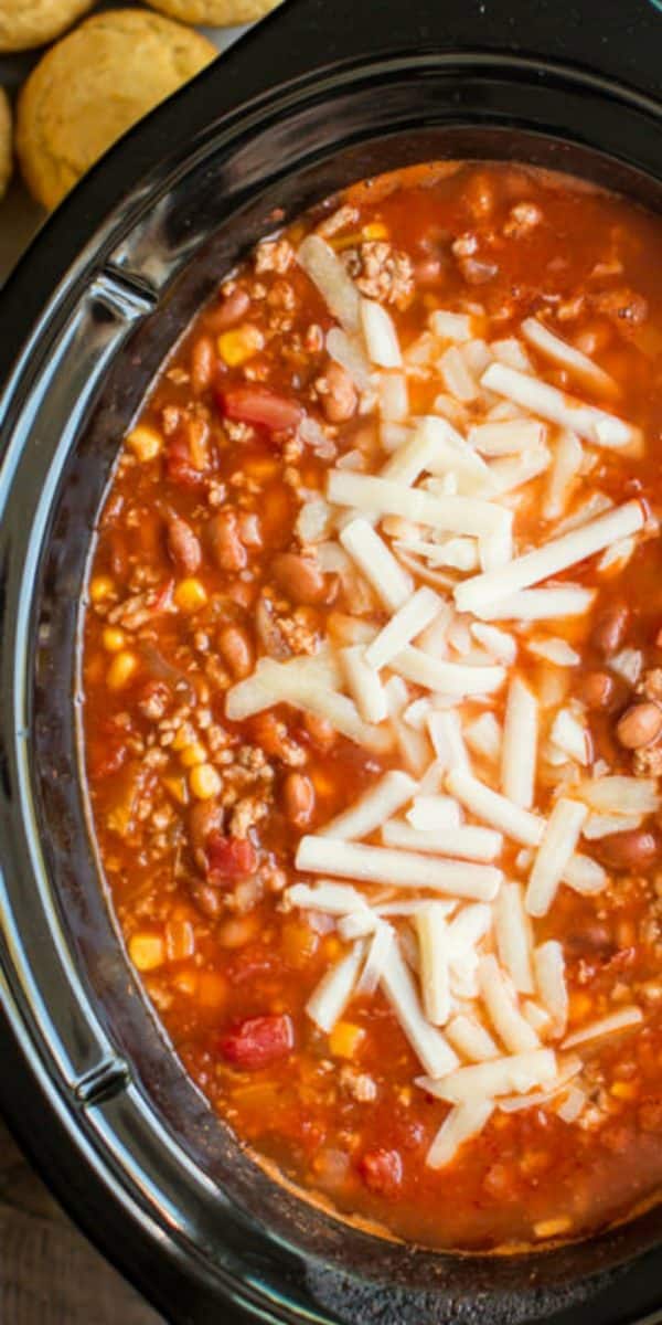 close up of chipotle chili in slow cooker