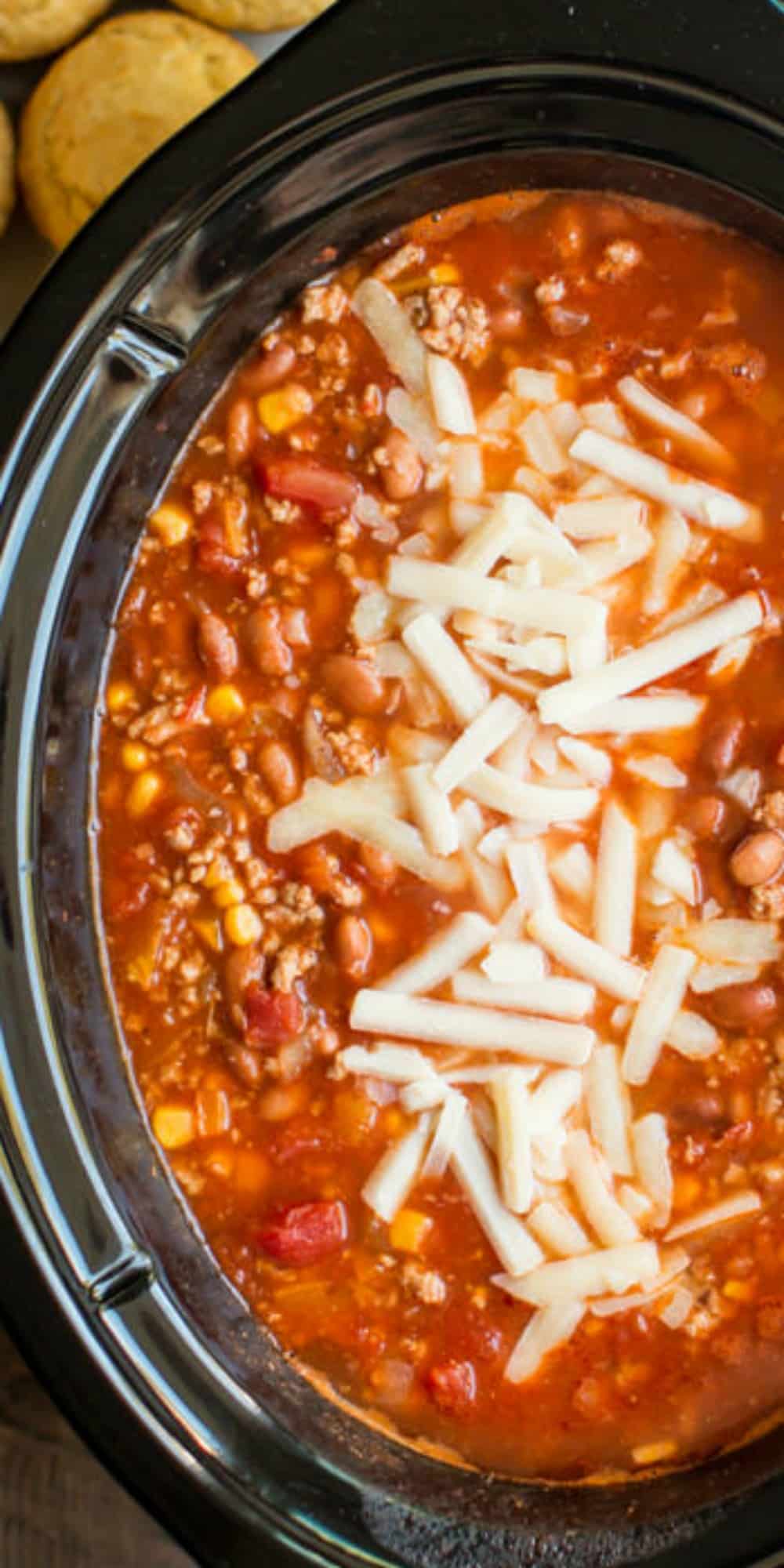 close up of chipotle chili in slow cooker