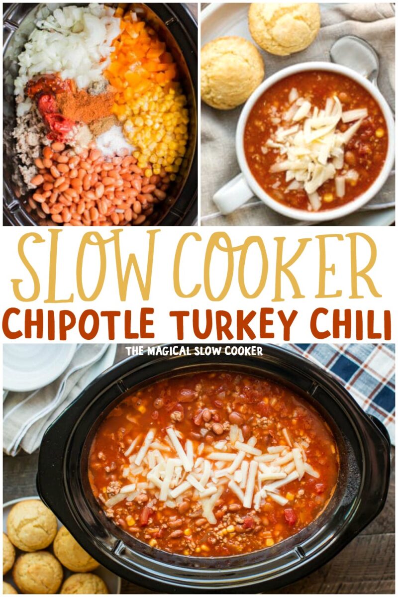collage of chipotle turkey chili for pinterest