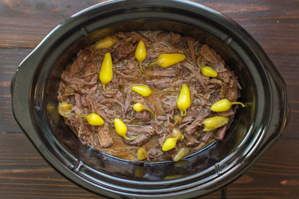 done cooking spicy mississippi pot roast in a slow cooker