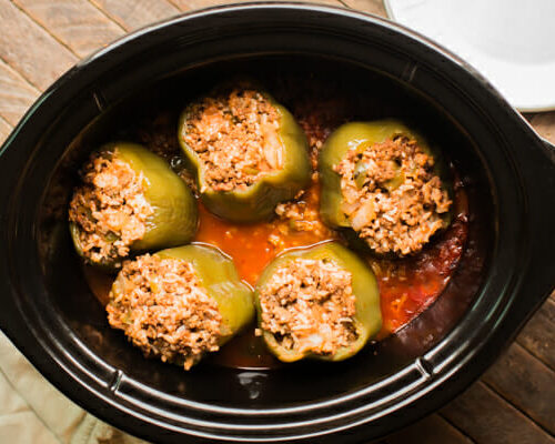 stuffed peppers in crock pot with uncooked rice