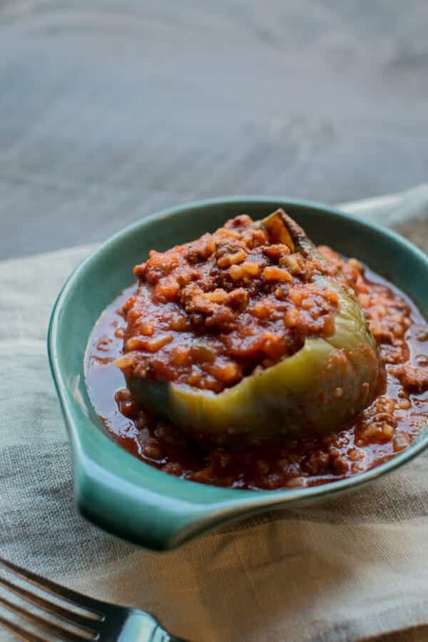 1 stuffed pepper in a bowl