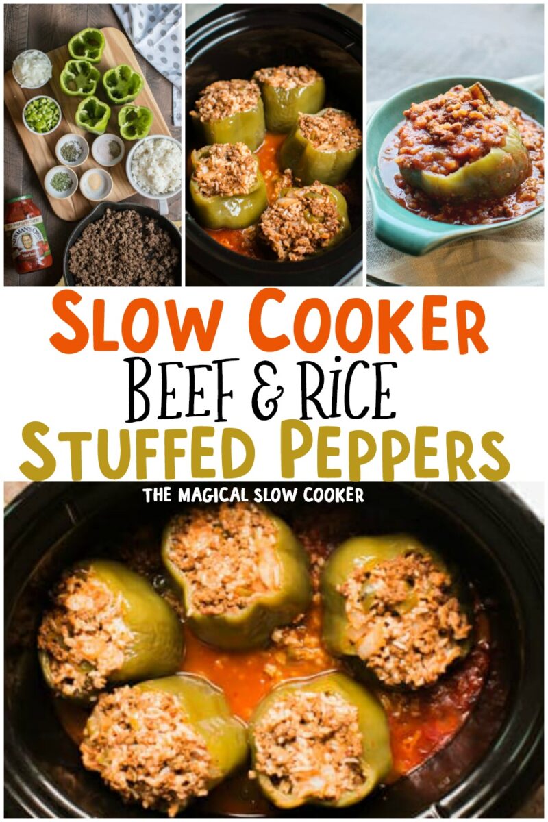 collage of beef and rice stuffed peppers photos for pinterst