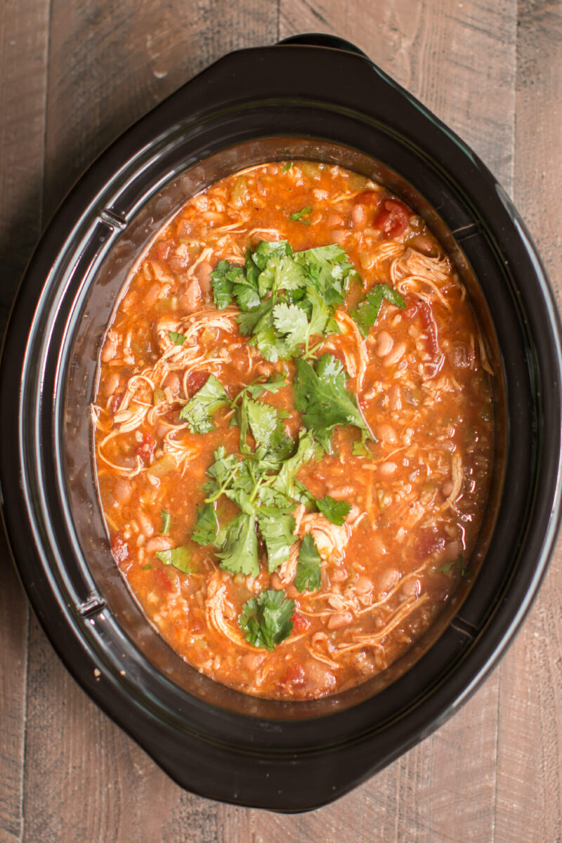 Mexican chicken soup with cilantro on top.