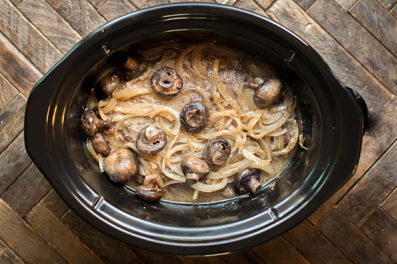 finished cooking horseradish pot roast in a slow cooker