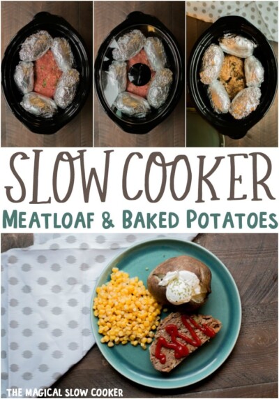 slow cooker meatloaf and baked potatoes