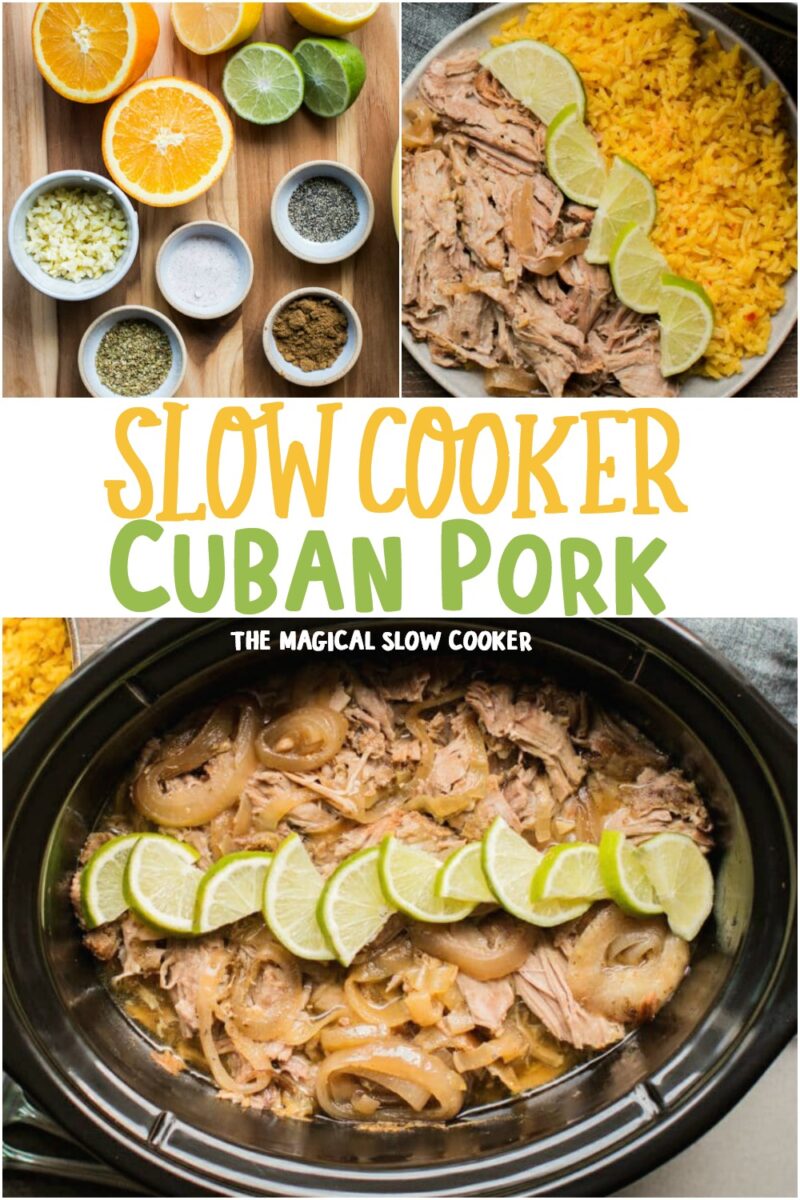 collage of cuban pork images with text overlay for pinterest