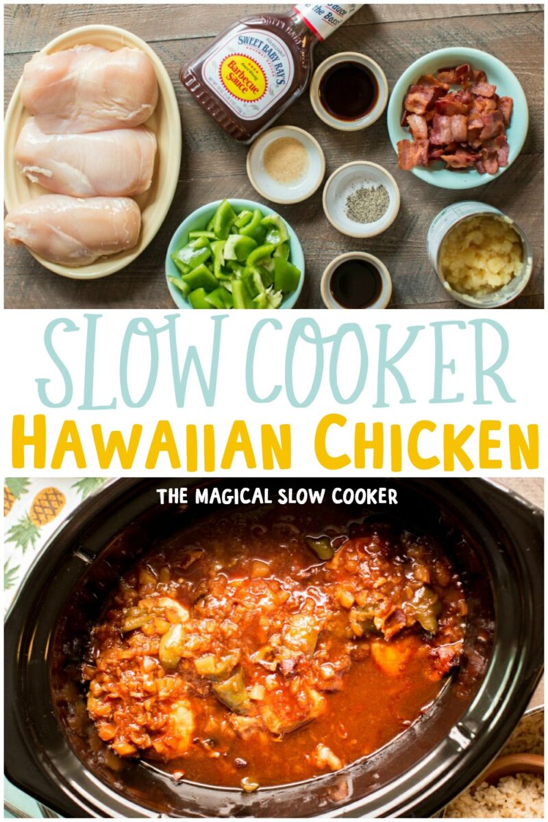 collage of Hawaiian chicken images with text overlay for pinterest