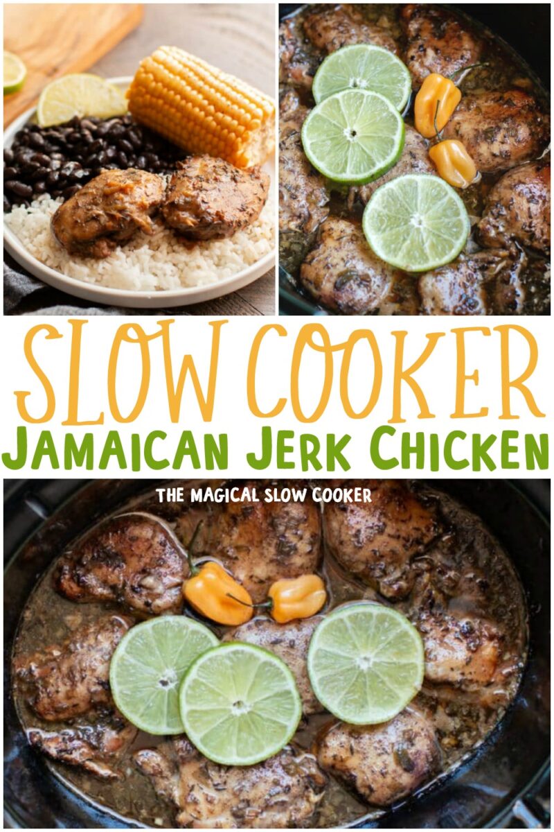 collage of jamaican jerk chicken with text overlay for pinterest