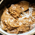 cooked salisbury steaks in rich brown gravy and onions