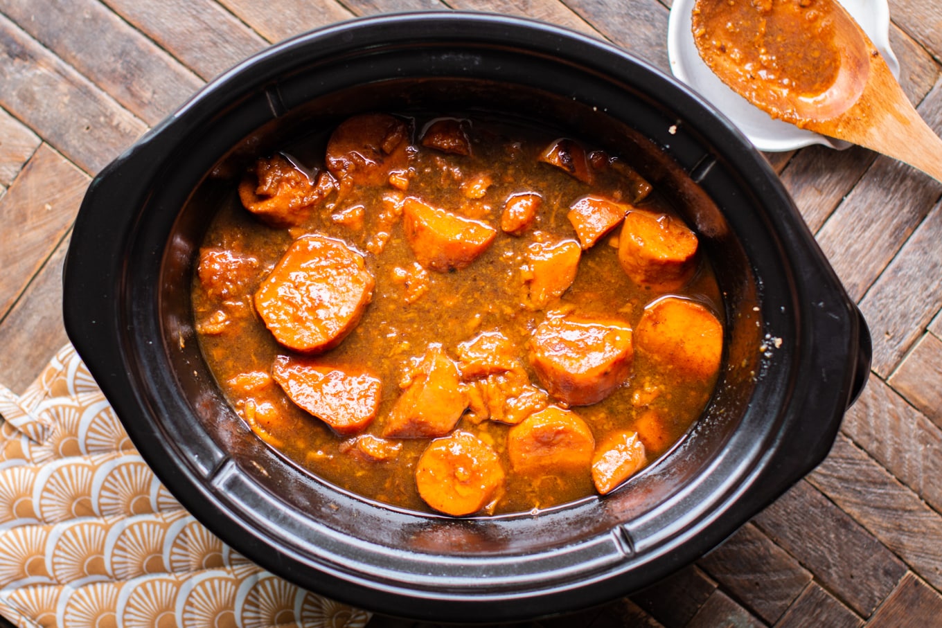 cooked candied yams in the slow cooker.