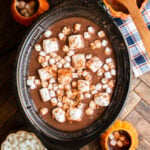 slow cooker full of pumpkin hot chocolate