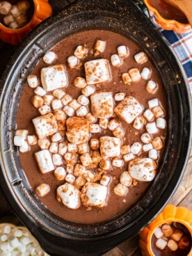 slow cooker full of pumpkin hot chocolate