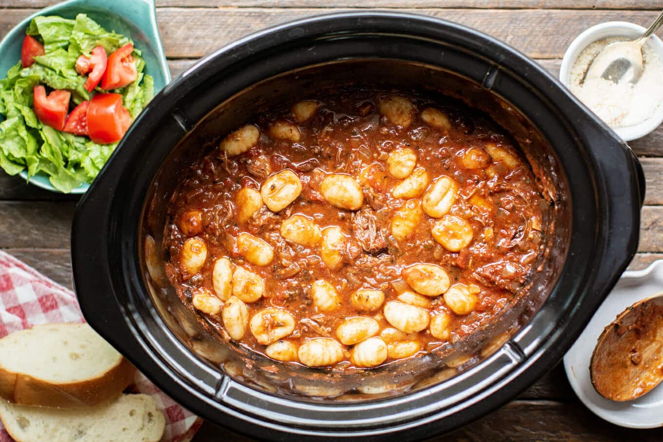 Gnocchi in short rib marinara sauce.