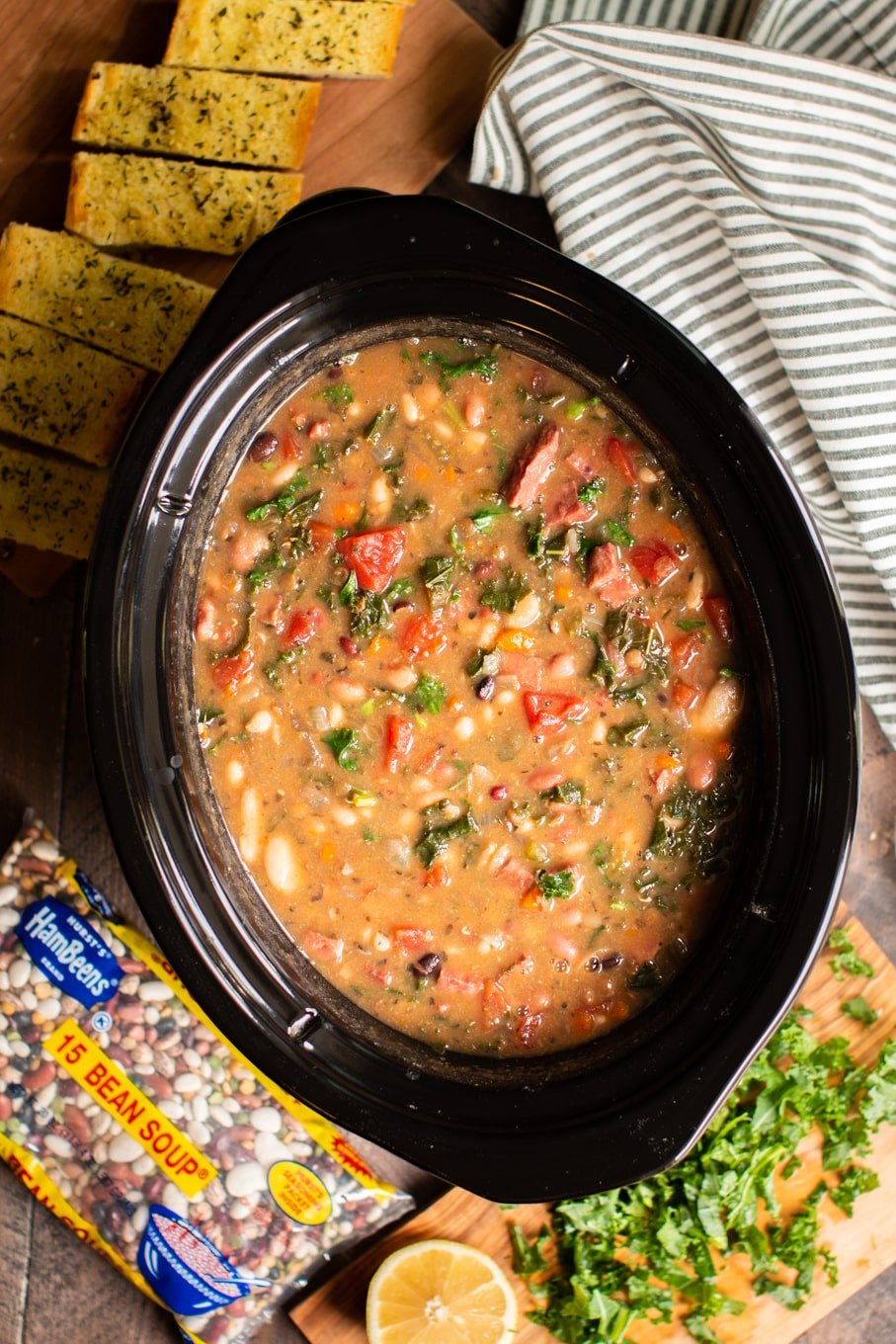 ham and bean soup in the slow cooker with kale