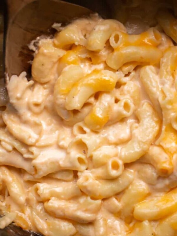 mac and cheese in a crockpot.