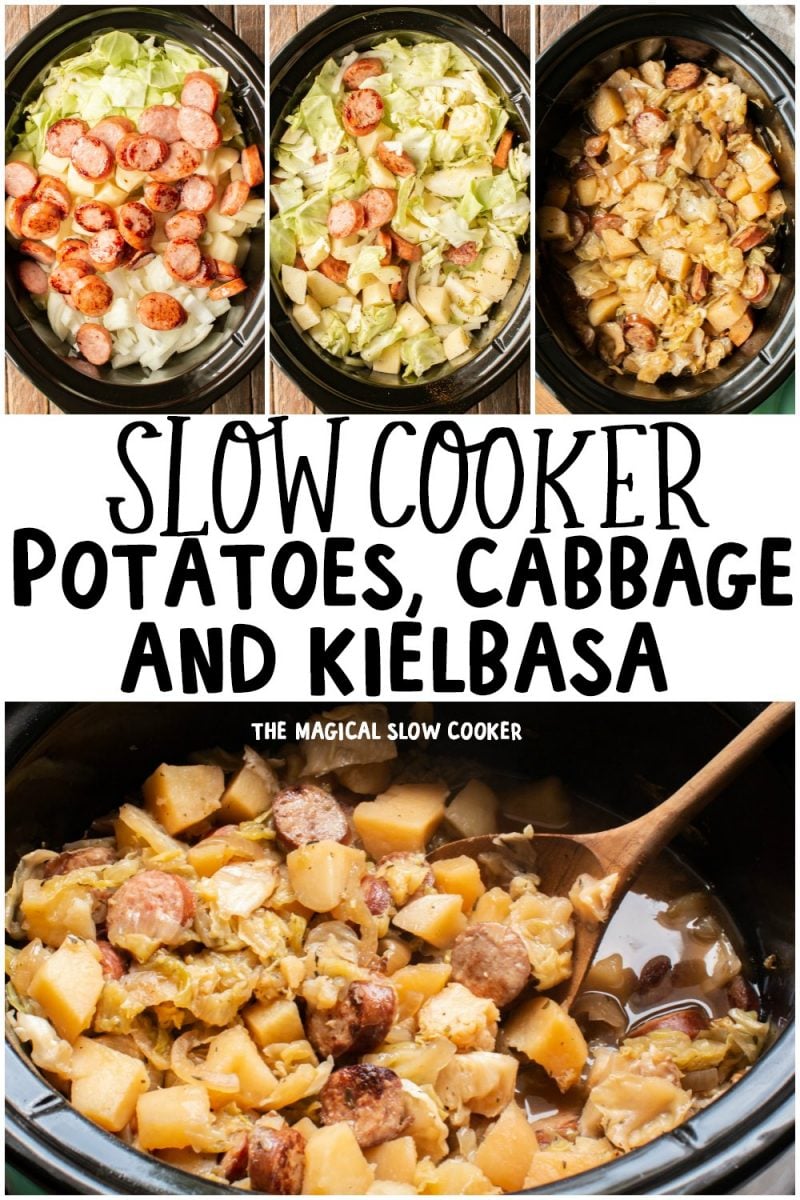 collage of potatoes, cabbage and kielbasa