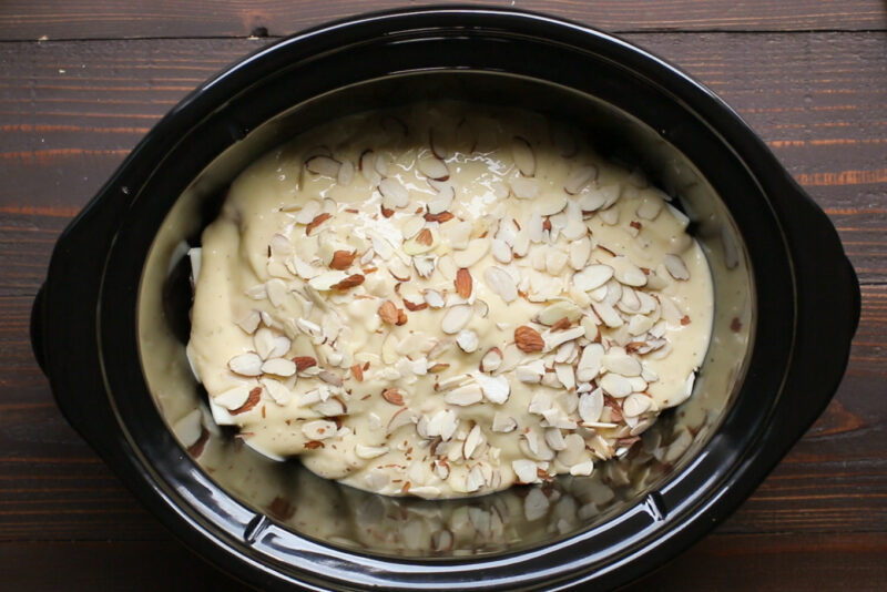 almonds over creamy pork chops.