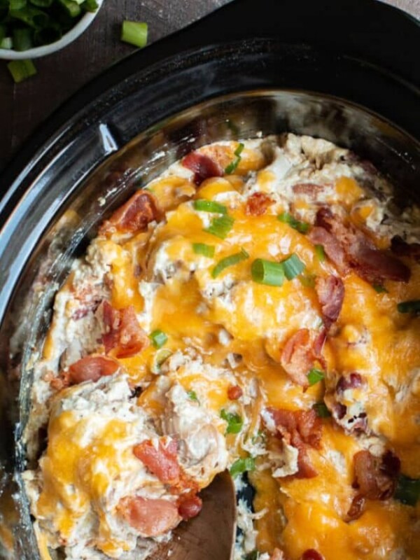 Crack chicken, done cooking in the slow cooker.