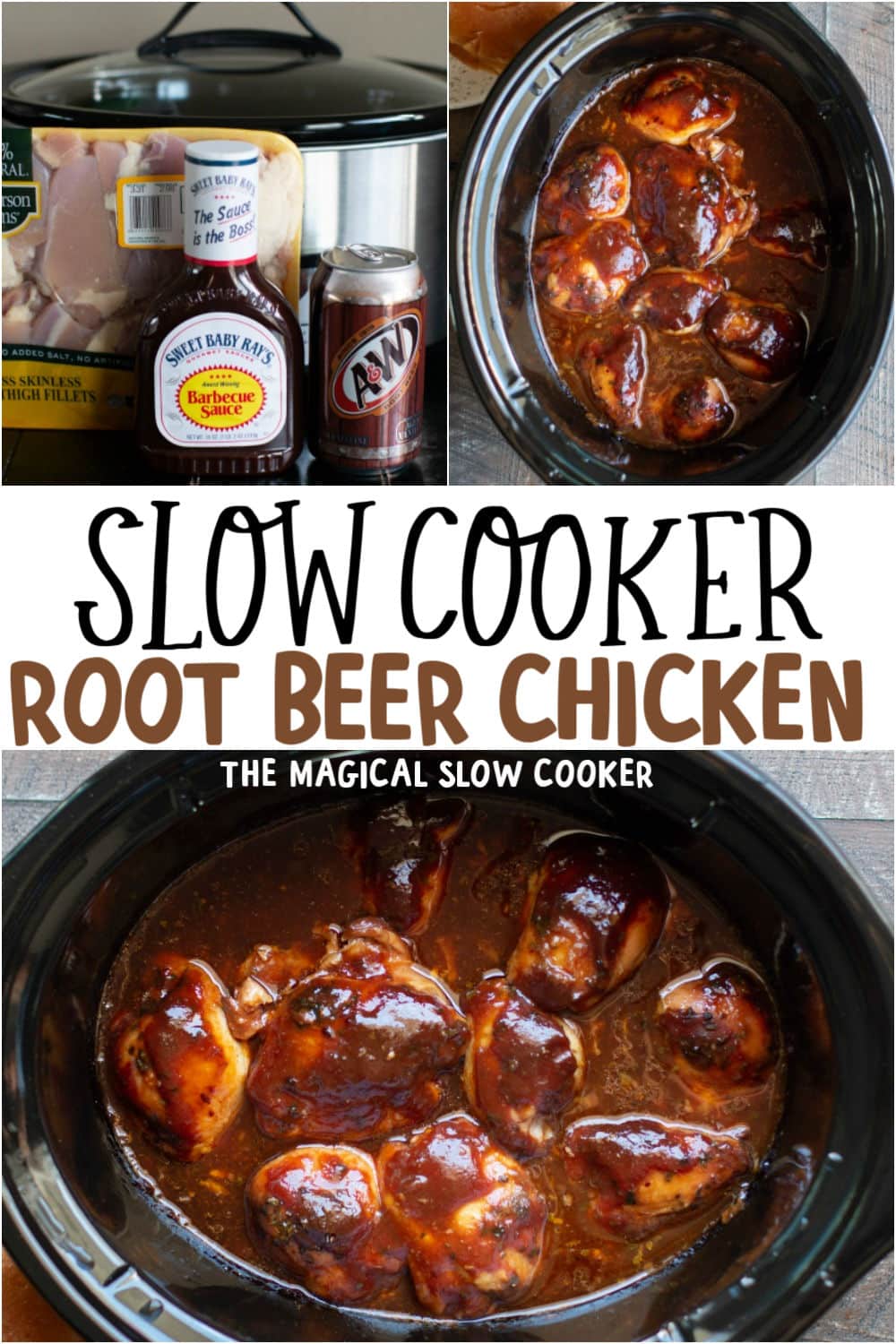collage of root beer chicken photos for pinterest